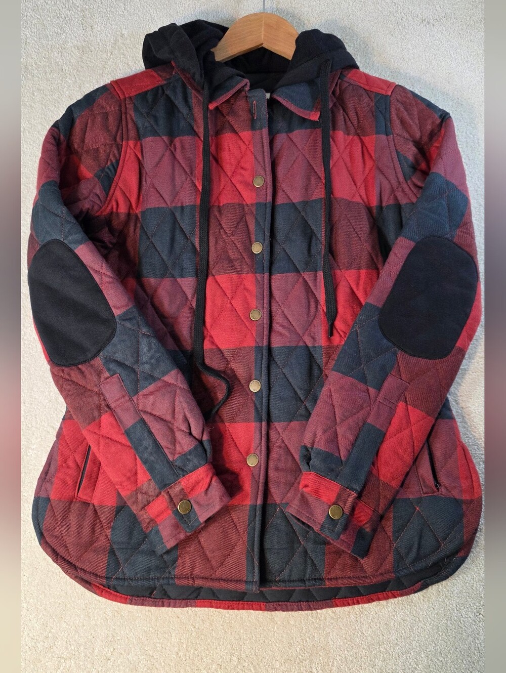 Smith & Rogue Red/Black Buffalo Check Quilted Flannel Hooded Jacket Womens XS